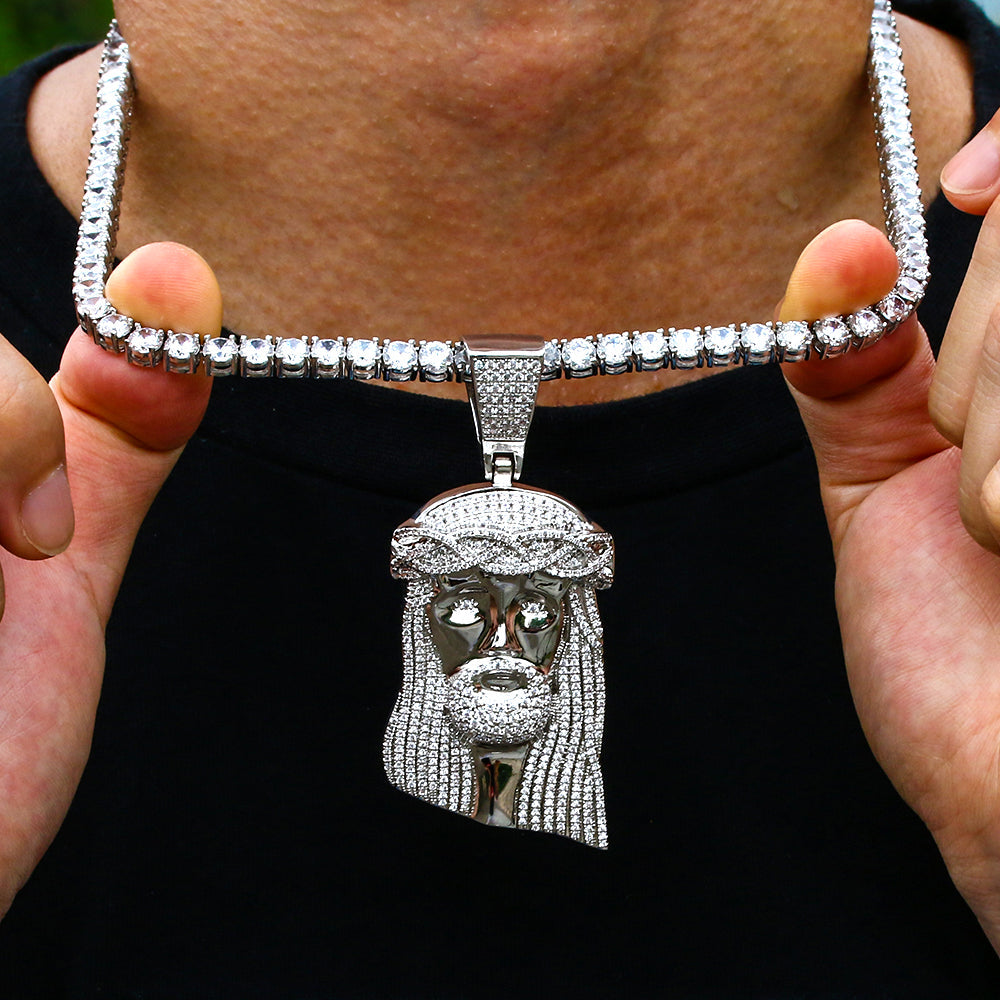 Large White Gold Jesus Pendant